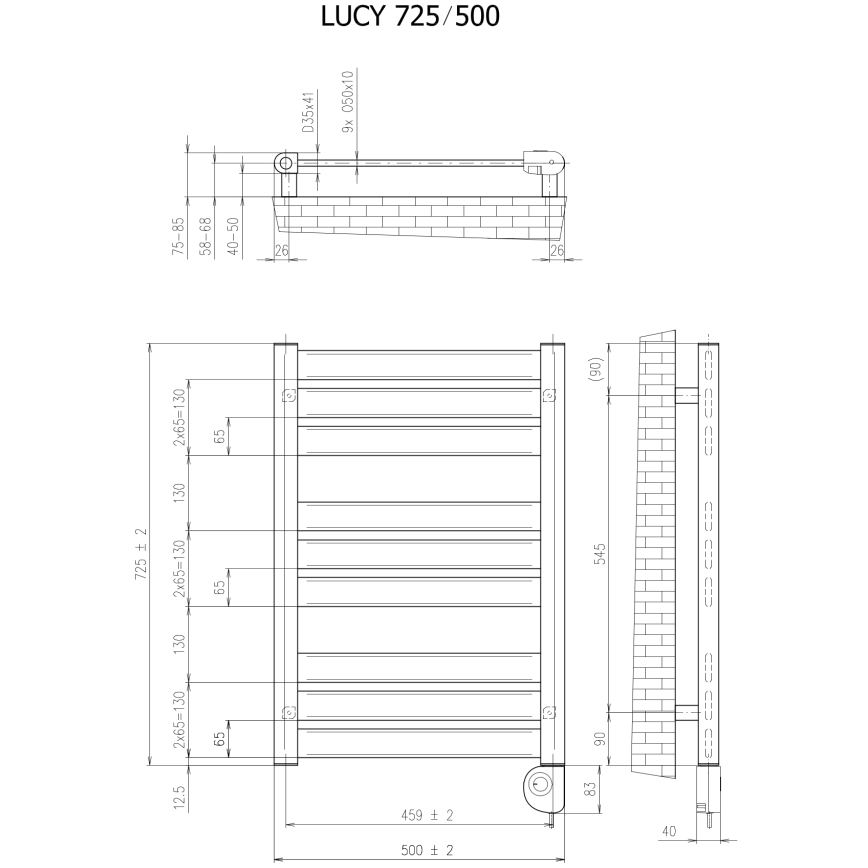Vertaduro - Radiatore da bagno con termostato LUCY 400W 73x50 cm taupe