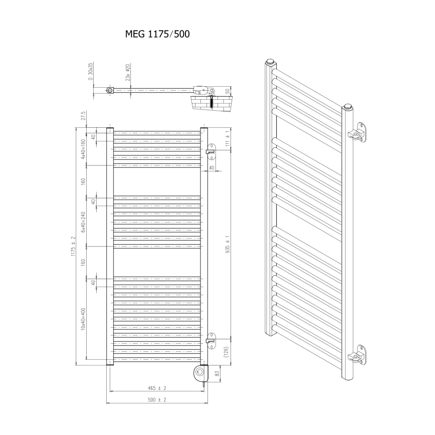 Vertaduro - Radiatore da bagno con termostato MEG 600W 118x50 cm antracite