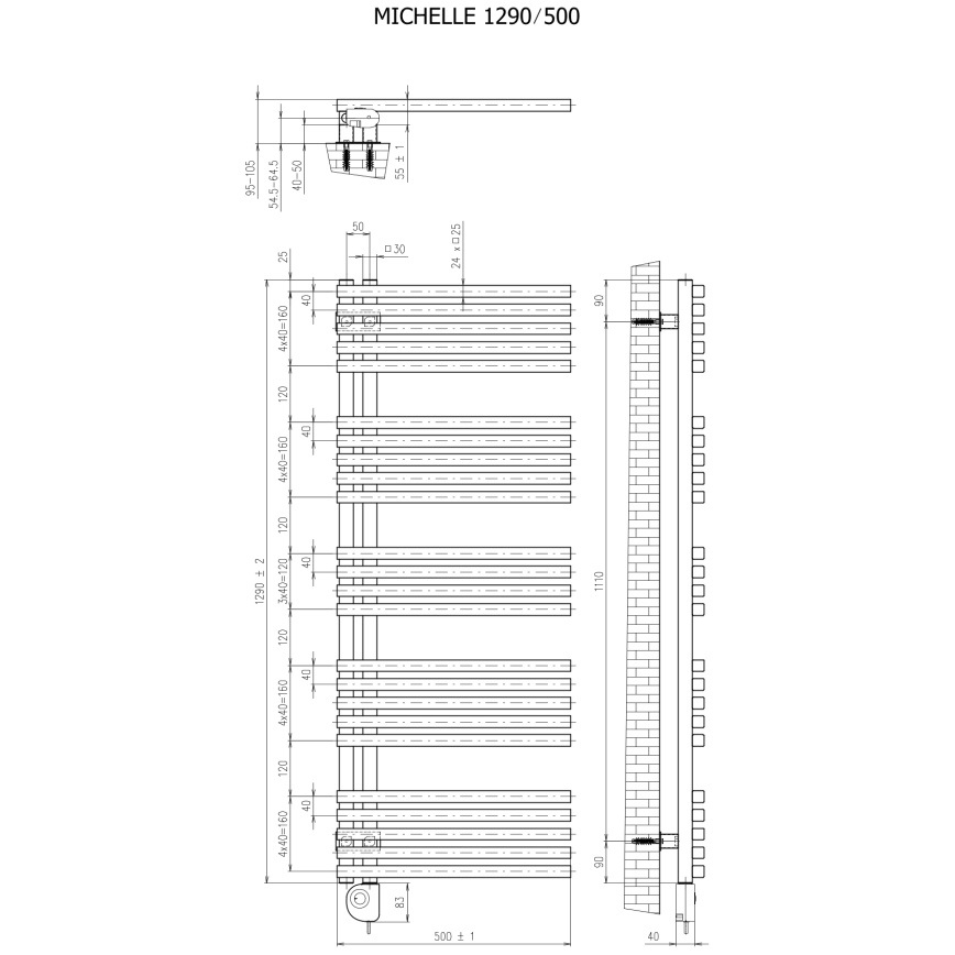 Vertaduro - Radiatore da bagno con termostato MICHELLE 600W 129x50 cm taupe