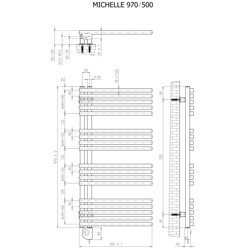 Vertaduro - Radiatore da bagno con termostato MICHELLE, 600W, 97x50 cm, taupe