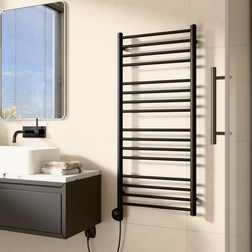 Vertaduro - Radiatore da bagno con termostato SIMONE 400 W 114 x 50 cm nero