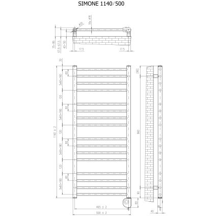 Vertaduro - Radiatore da bagno con termostato SIMONE 400 W 114 x 50 cm nero