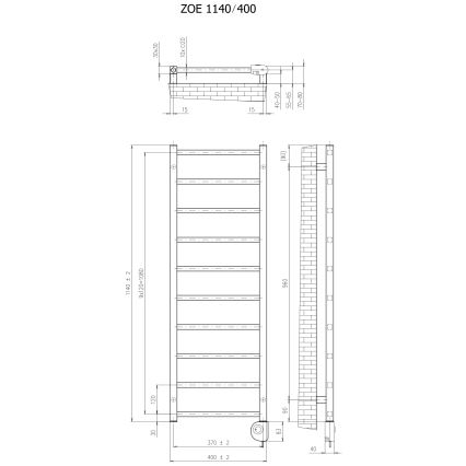 Vertaduro - Radiatore da bagno con termostato ZOE 400 W 114x40 cm nero