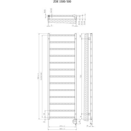 Vertaduro - Radiatore da bagno con termostato ZOE 400W 150x50 cm nero
