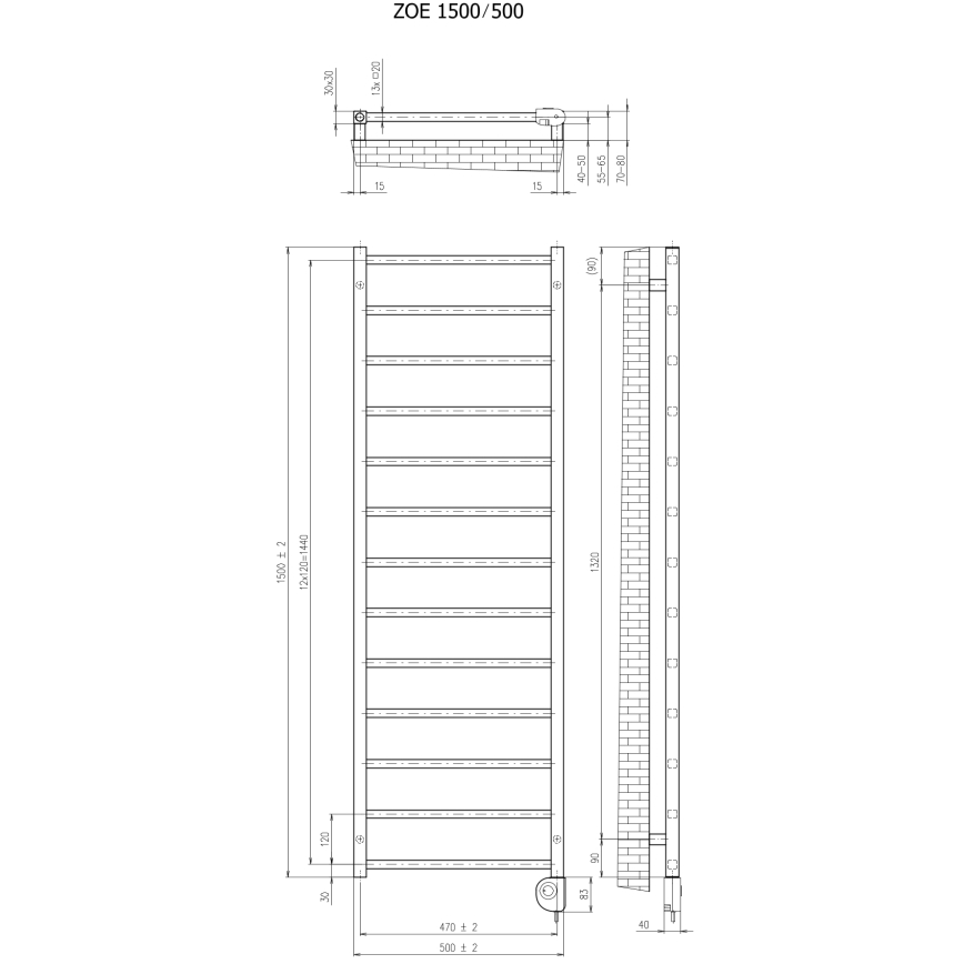 Vertaduro - Radiatore da bagno con termostato ZOE 400W 150x50 cm taupe