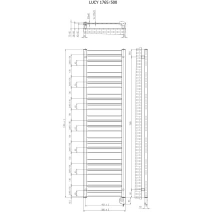 Vertaduro - Radiatore per bagno con termostato LUCY 800W 177x50 cm nero