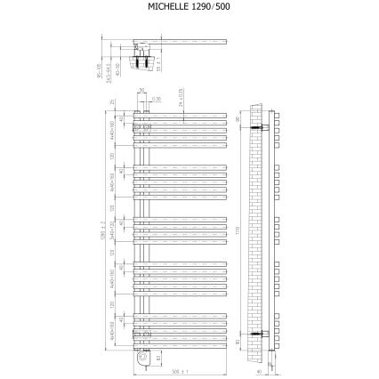 Vertaduro - Radiatore per bagno con termostato MICHELLE 600 W 129 x 50 cm nero