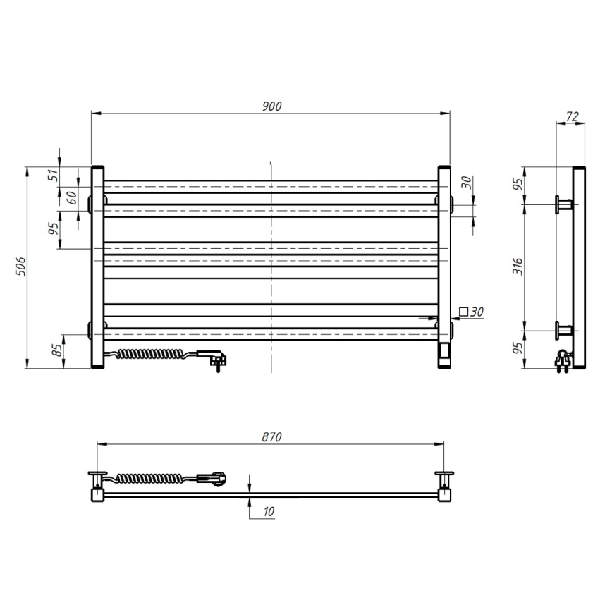 Vertaduro - Scaldasalviette elettrico con termostato AVA 181W/230V 50x90 cm IP44 bianco sinistro