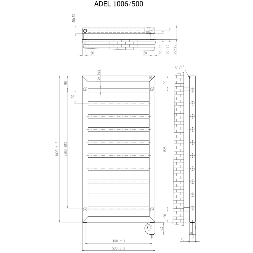 Vertaduro - Scaldasalviette da bagno con termostato ADEL 400 W 100 x 50 cm taupe