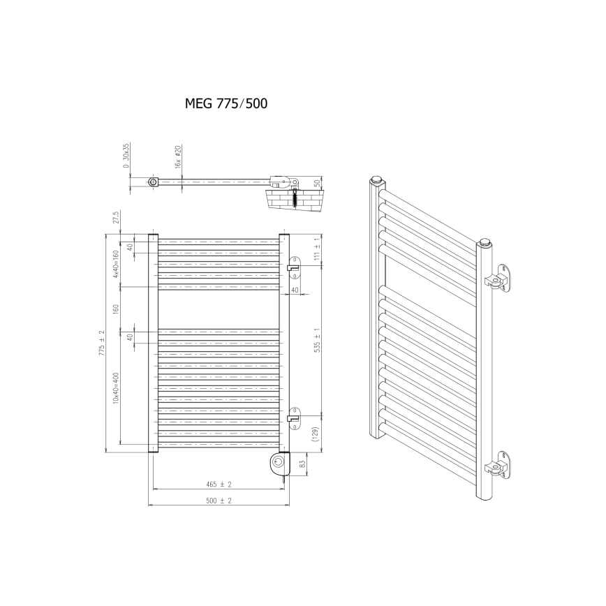 Vertaduro - Scaldasalviette da bagno con termostato MEG 400W 78x50 cm bianco