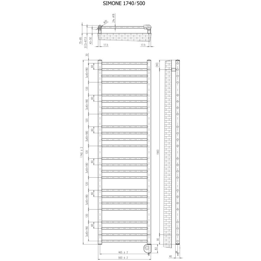 Vertaduro - Scaldasalviette da bagno con termostato SIMONE 600W 174x50 cm bianco