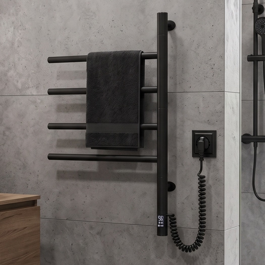 Vertaduro - Scaldasalviette elettrico girevole con termostato ARA 60W/230V 65x49 cm IP44 nero