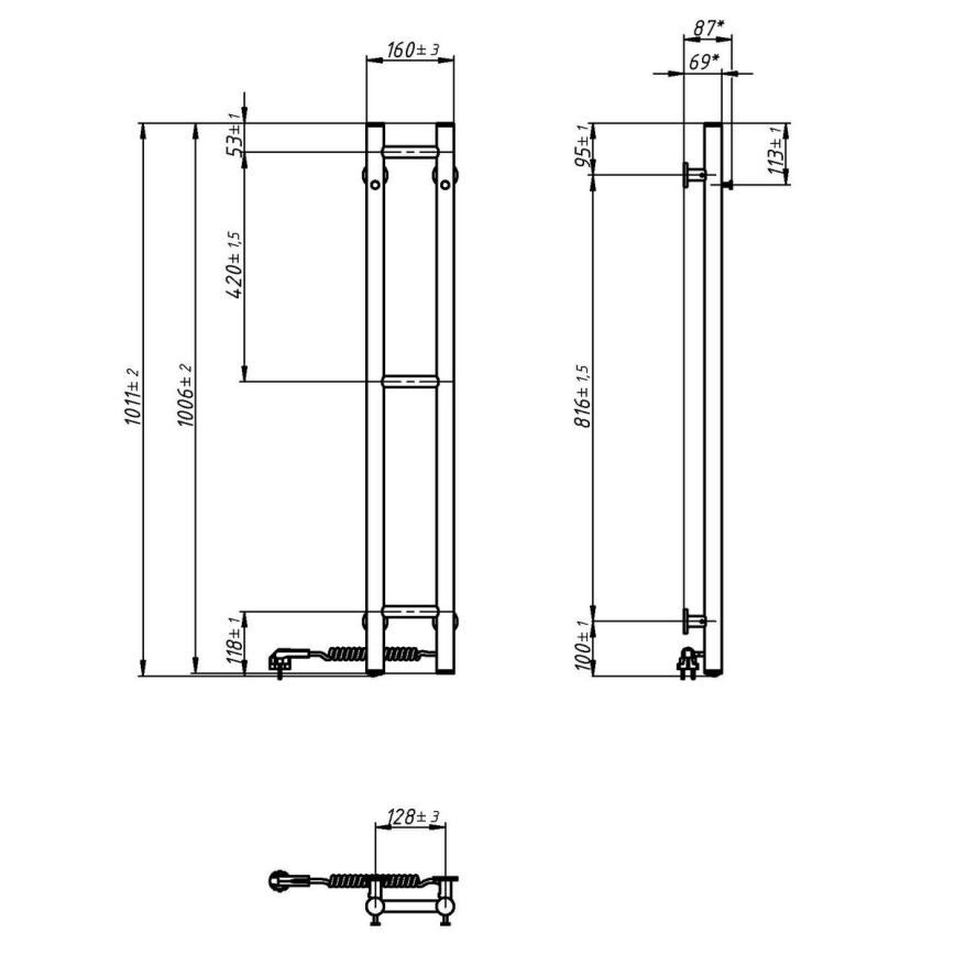 Vertaduro - Scaldasalviette elettrico per asciugamani VEO 46W/230V 100x16 cm IP44 bianco destro