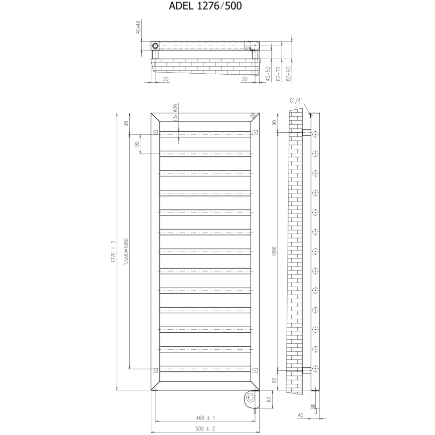 Vertaduro - Scaldasalviette per bagno ADEL con termostato 600W 128x50 cm taupe