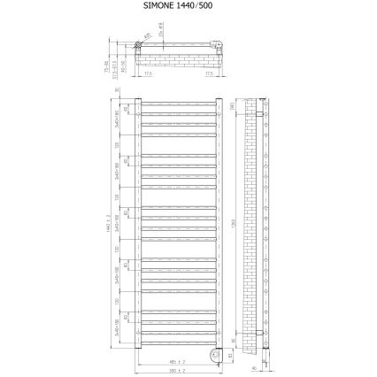 Vertaduro - Scaldasalviette per bagno con termostato SIMONE 600 W 144 x 50 cm bianco