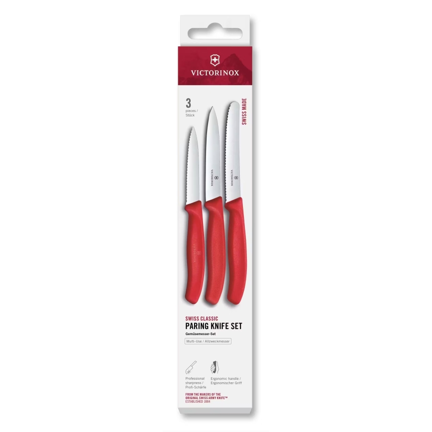 Victorinox - Set da 3 coltelli da cucina per verdure SWISS CLASSIC, rosso