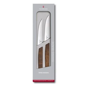 Victorinox - Set di 2 coltelli da bistecca SWISS MODERN, lama 12 cm, manico in noce