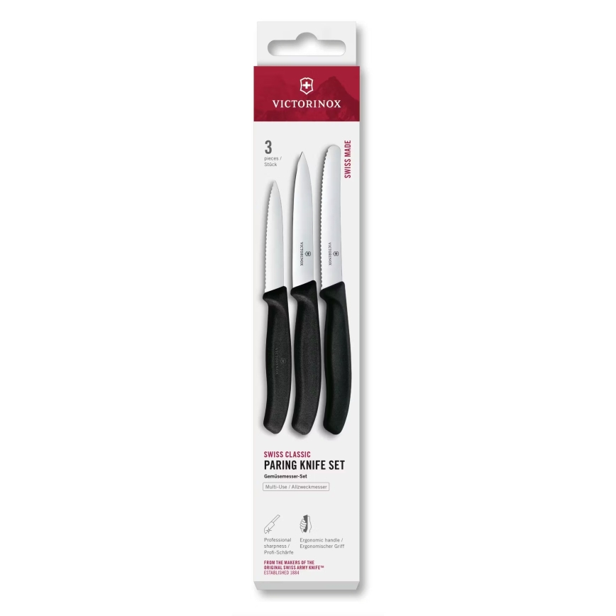 Victorinox - Set di 3 coltelli da cucina per verdure SWISS CLASSIC, nero