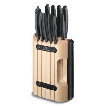 Victorinox - Set di coltelli da cucina con ceppo SWISS CLASSIC, 12 pezzi, faggio/beige