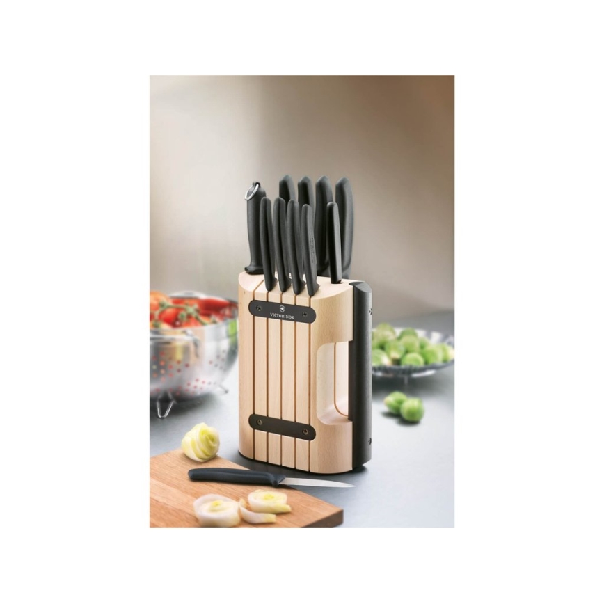 Victorinox - Set di coltelli da cucina con ceppo SWISS CLASSIC, 12 pezzi, faggio/beige