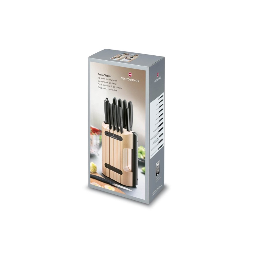 Victorinox - Set di coltelli da cucina con ceppo SWISS CLASSIC, 12 pezzi, faggio/beige