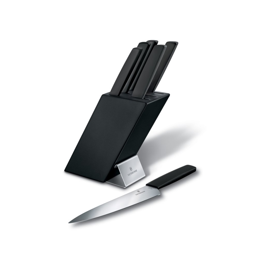Victorinox - Set di coltelli da cucina con ceppo SWISS MODERN 7 pezzi, faggio/nero