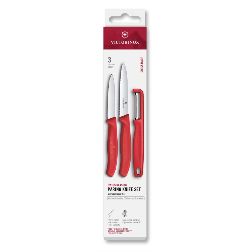 Victorinox - Set di coltelli da cucina con pelapatate SWISS CLASSIC 3 pezzi rosso