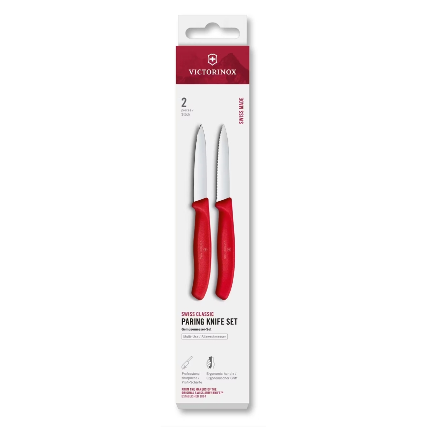 Victorinox - Set di coltelli da cucina per verdura SWISS CLASSIC 8 cm, 2 pezzi, rosso