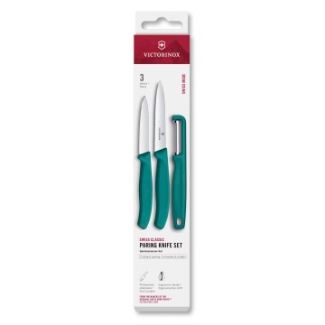 Victorinox - Set di coltelli da cucina SWISS CLASSIC, 3 pezzi con pelapatate, turchese