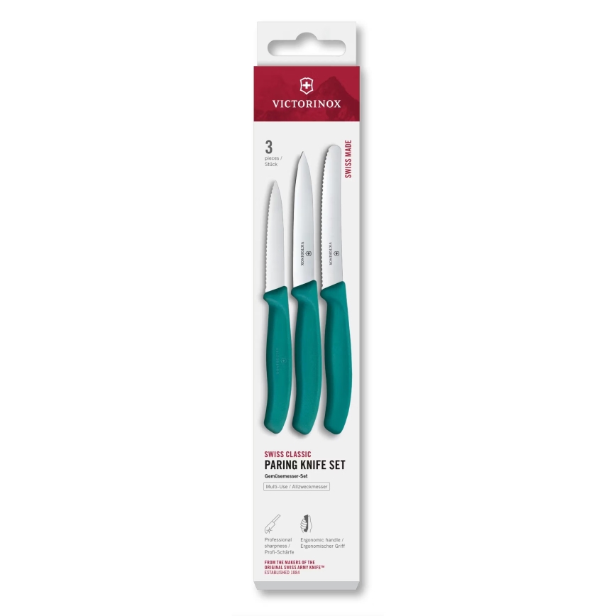Victorinox - Set di coltelli per verdure SWISS CLASSIC, 3 pezzi, turchese