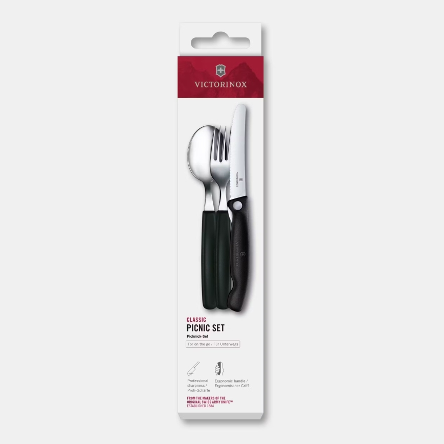 Victorinox - Set di posate per picnic SWISS CLASSIC, 3 pezzi, nero