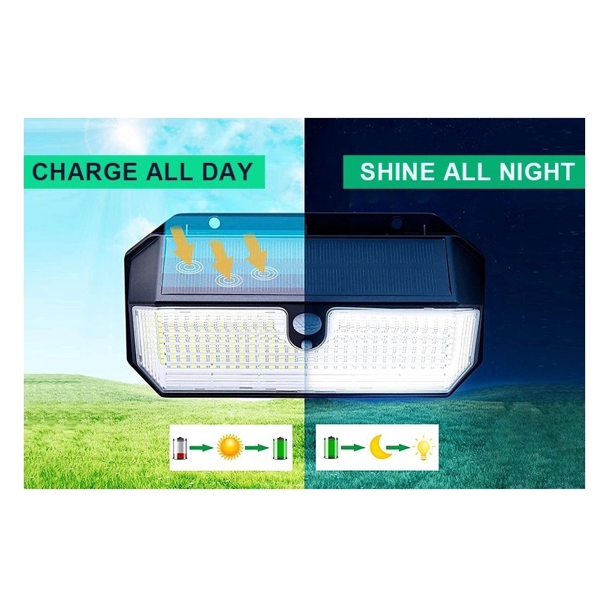 Viking - Lampada da parete solare a LED con sensore LED/2W/3,7V IP65 6000K 2200 mAh