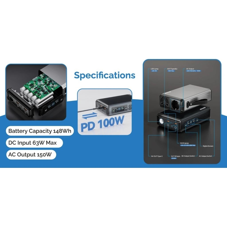 Viking - Power bank con display LED e Power Delivery 10000 mAh