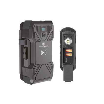 Viking - Power Bank con torcia LED, ricarica wireless e pannello solare Power Delivery 22,5W/30000 mAh