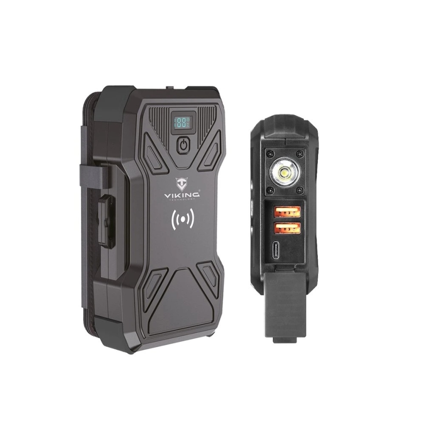Viking - Power Bank con torcia LED, ricarica wireless e pannello solare Power Delivery 22,5W/30000 mAh