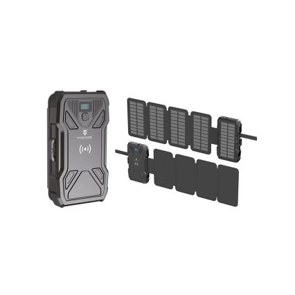 Viking - Power Bank con torcia LED, ricarica wireless e pannello solare Power Delivery 22,5W/10000 mAh