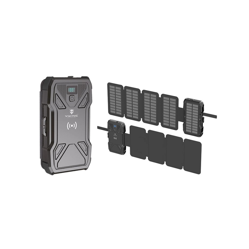 Viking - Power Bank con torcia LED, ricarica wireless e pannello solare Power Delivery 22,5W/10000 mAh