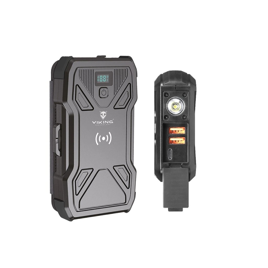 Viking - Power Bank con torcia LED, ricarica wireless e pannello solare Power Delivery 22,5W/20000 mAh