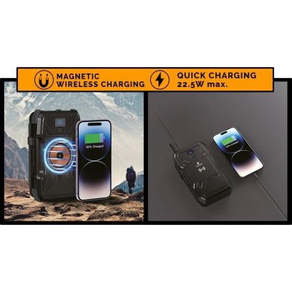 Viking - Power Bank con torcia LED, ricarica wireless e pannello solare Power Delivery 22,5W/20000 mAh