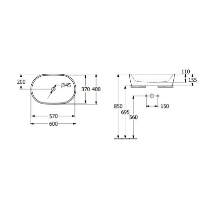 Villeroy & Boch 5A266001 - Lavabo da appoggio ARCHITECTURA 60 x 40 cm, ceramica/bianco