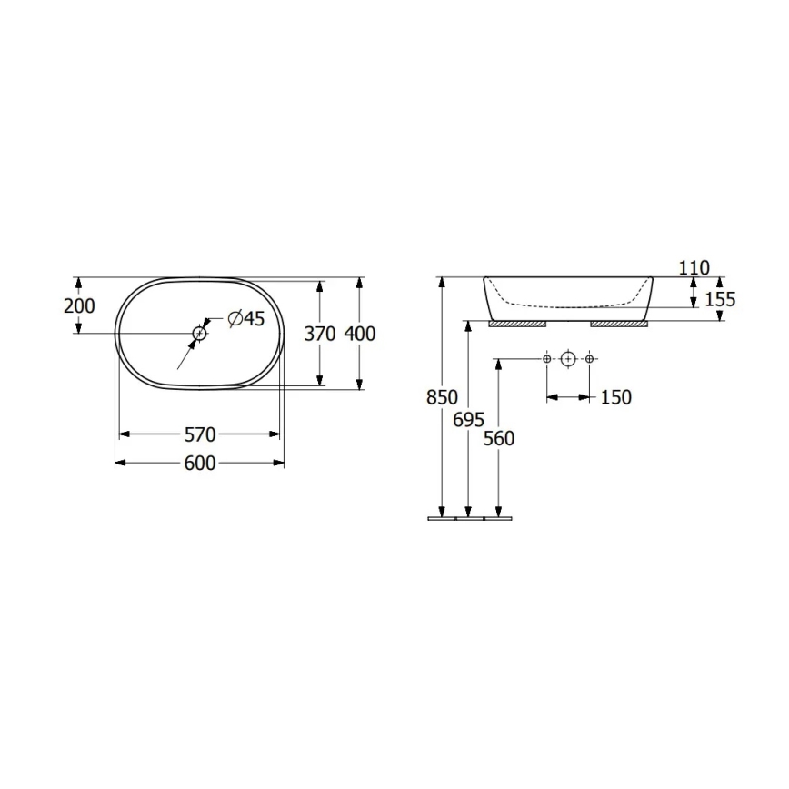 Villeroy & Boch 5A266001 - Lavabo da appoggio ARCHITECTURA 60 x 40 cm, ceramica/bianco