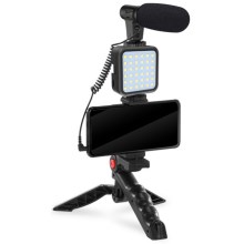 Vlogging set 4in1 - microfono, lampada LED, treppiede, supporto per telefono