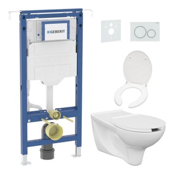 WC sospeso accessibile ETIUDA + sedile WC ETIUDA + pulsante di scarico SIGMA + modulo da incasso + guarnizione isolante
