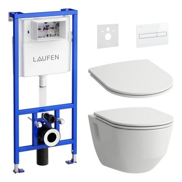 WC sospeso PRO + sedile WC SoftClose PRO + pulsante di scarico DUAL LIS + modulo da incasso + guarnizione isolante