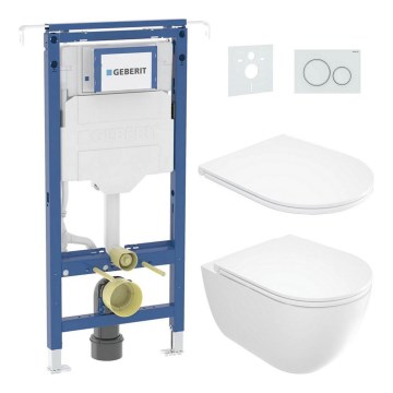 WC sospeso ROUND + sedile WC SoftClose ROUND + pulsante di scarico SIGMA + modulo da incasso + guarnizione isolante