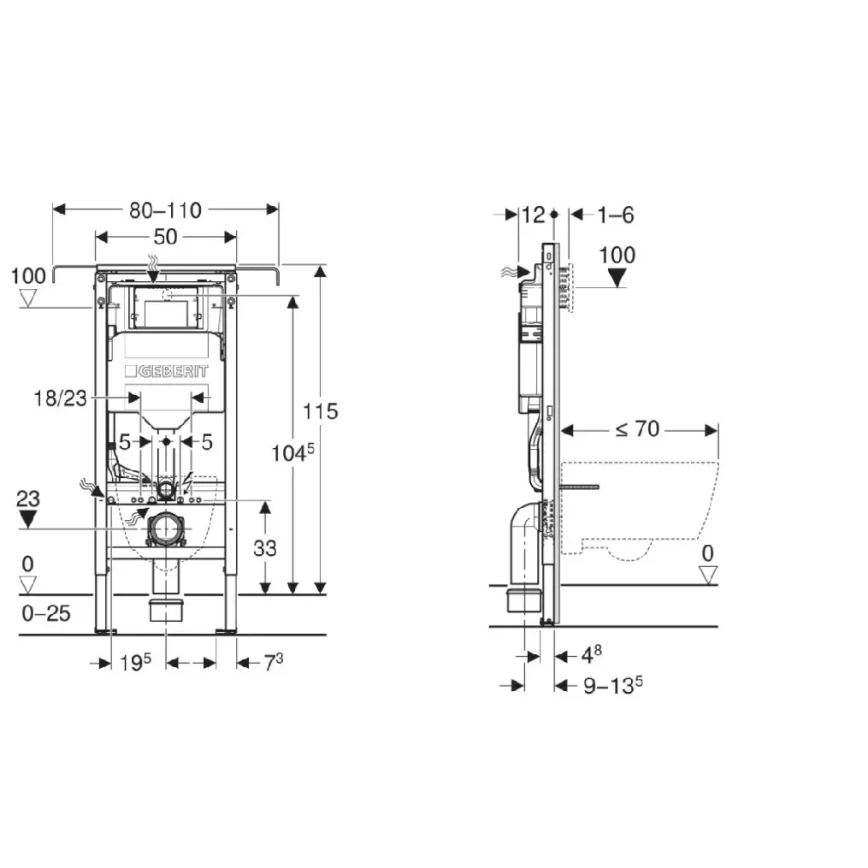 WC sospeso CITY OVAL + sedile WC SoftClose CITY OVAL + placca di comando SIGMA + modulo da incasso + guarnizione isolante