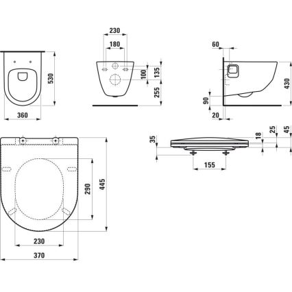 WC sospeso PRO + sedile WC SoftClose PRO + pulsante di scarico DUAL LIS + modulo da incasso + guarnizione isolante