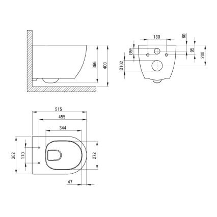 WC sospeso ROUND + sedile WC SoftClose ROUND + pulsante di scarico SIGMA + modulo da incasso + guarnizione isolante