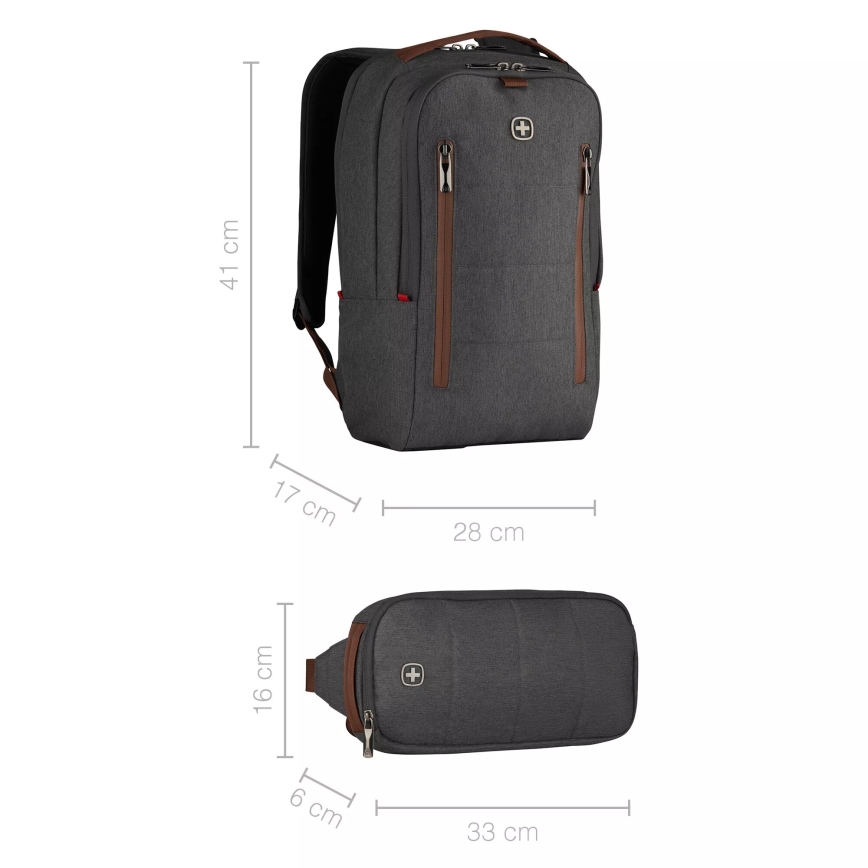 Wenger - Zaino per laptop 15 l 16" con tasca per tablet 12" + crossbody bag Città Upgrade 2in1 grigio