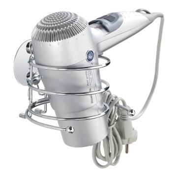 WENKO 18770100-Supporto per phon TURBO-LOC rotondo in acciaio 14x11,5 cm cromo lucido